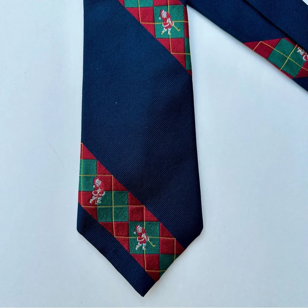 🎄Vintage Golfing Santa Silk Embroidered Diagonal Blue Mark Shale Classic Tie, 4